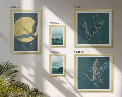 Set de tablouri decorative pentru perete peisaj cu păsări sub cerul nopții