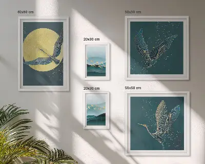Set de tablouri decorative pentru perete peisaj cu păsări sub cerul nopții