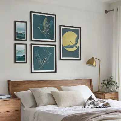 Set de tablouri decorative pentru perete peisaj cu păsări sub cerul nopții