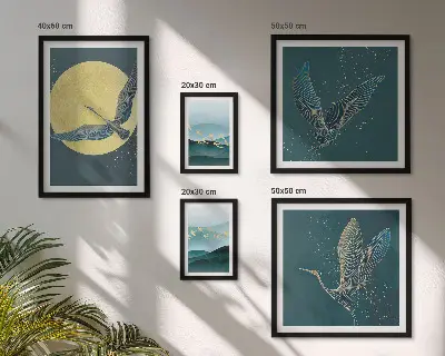 Set de tablouri decorative pentru perete peisaj cu păsări sub cerul nopții