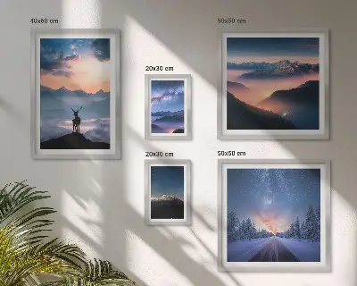 Peisaje montane noaptea tablou poliptic înrămat