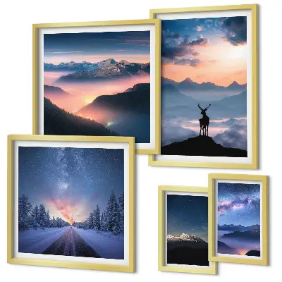 Peisaje montane noaptea tablou poliptic înrămat