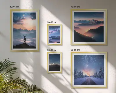 Peisaje montane noaptea tablou poliptic înrămat