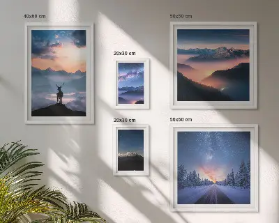 Peisaje montane noaptea tablou poliptic înrămat