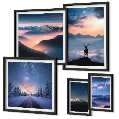 Peisaje montane noaptea tablou poliptic înrămat