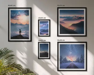 Peisaje montane noaptea tablou poliptic înrămat
