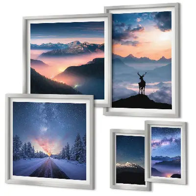 Peisaje montane noaptea tablou poliptic înrămat