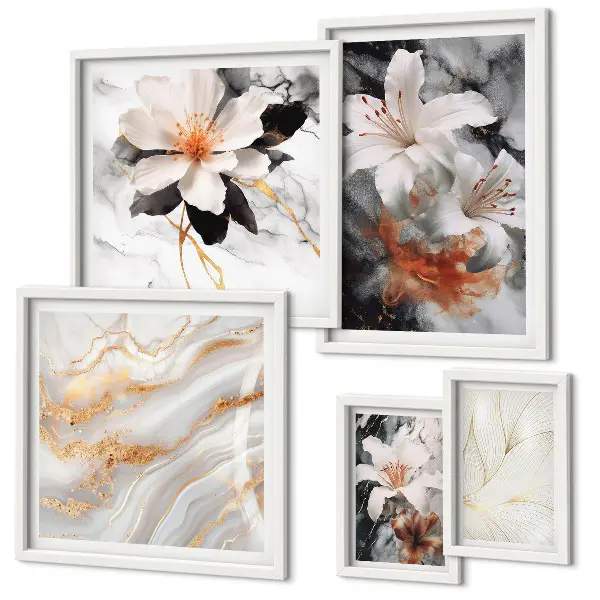 Set de tablouri decorative cu model floral din marmură
