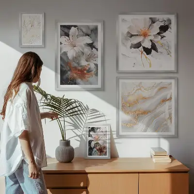 Set de tablouri decorative cu model floral din marmură
