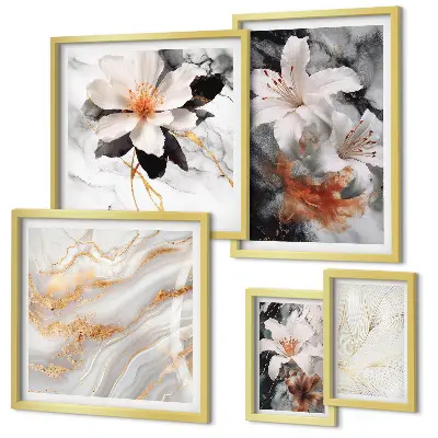 Set de tablouri decorative cu model floral din marmură