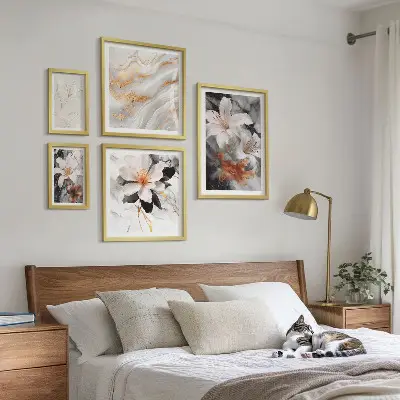 Set de tablouri decorative cu model floral din marmură