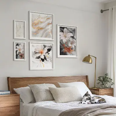 Set de tablouri decorative cu model floral din marmură
