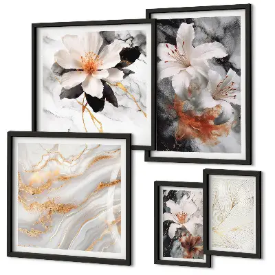 Set de tablouri decorative cu model floral din marmură