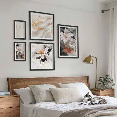 Set de tablouri decorative cu model floral din marmură