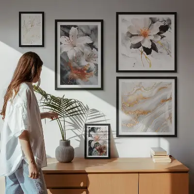 Set de tablouri decorative cu model floral din marmură
