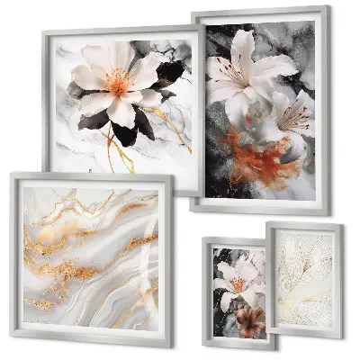 Set de tablouri decorative cu model floral din marmură