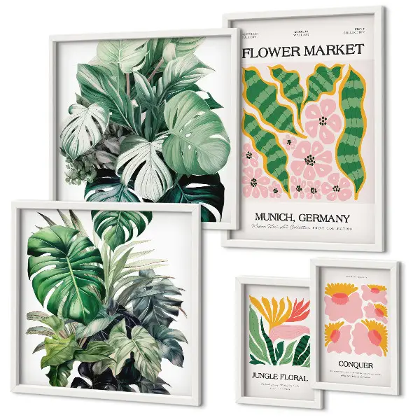 Set de tablouri decorative pentru perete cu motive vegetale în stil boho