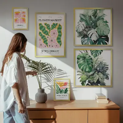 Set de tablouri decorative pentru perete cu motive vegetale în stil boho