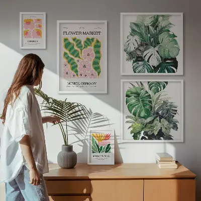 Set de tablouri decorative pentru perete cu motive vegetale în stil boho