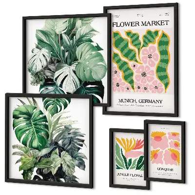 Set de tablouri decorative pentru perete cu motive vegetale în stil boho
