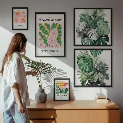 Set de tablouri decorative pentru perete cu motive vegetale în stil boho