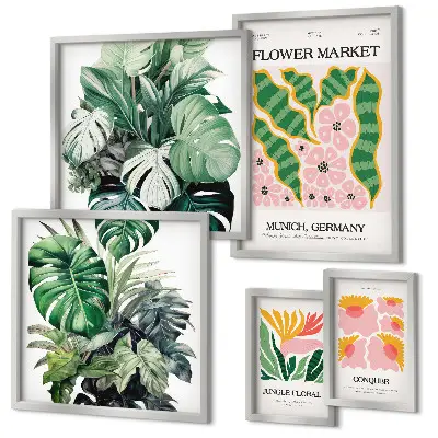 Set de tablouri decorative pentru perete cu motive vegetale în stil boho