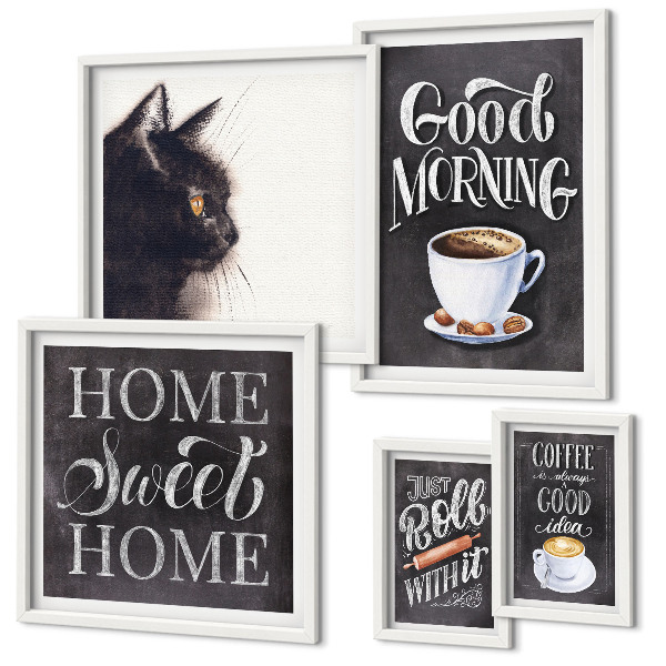 Decorațiune de perete set tablouri Sloganuri pozitive despre pisica de cafea