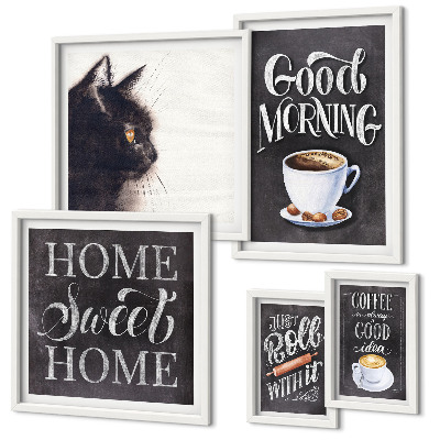 Decorațiune de perete set tablouri Sloganuri pozitive despre pisica de cafea