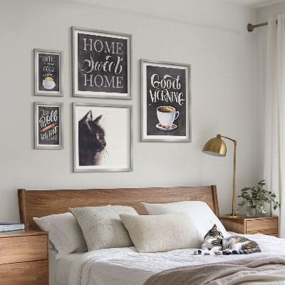 Decorațiune de perete set tablouri Sloganuri pozitive despre pisica de cafea