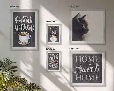 Set tablouri decorative pentru perete cu sloganuri pozitive despre pisici și cafea