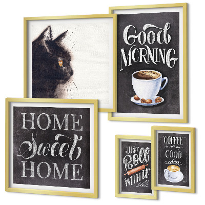 Decorațiune de perete set tablouri Sloganuri pozitive despre pisica de cafea
