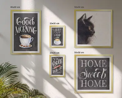 Set tablouri decorative pentru perete cu sloganuri pozitive despre pisici și cafea