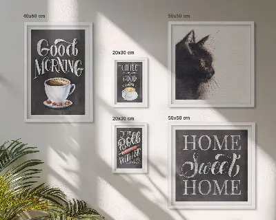 Set tablouri decorative pentru perete cu sloganuri pozitive despre pisici și cafea