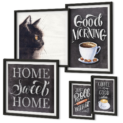 Decorațiune de perete set tablouri Sloganuri pozitive despre pisica de cafea
