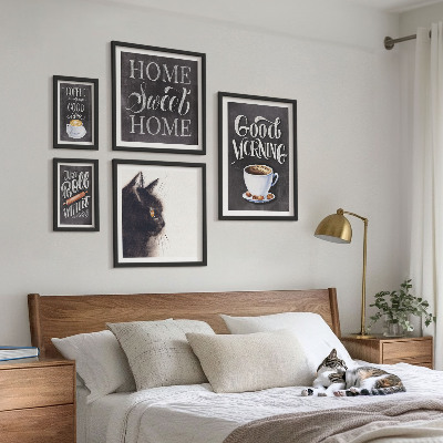 Decorațiune de perete set tablouri Sloganuri pozitive despre pisica de cafea