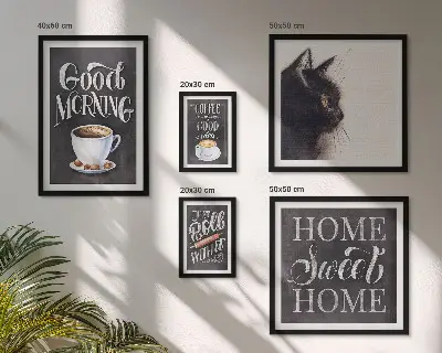Set tablouri decorative pentru perete cu sloganuri pozitive despre pisici și cafea