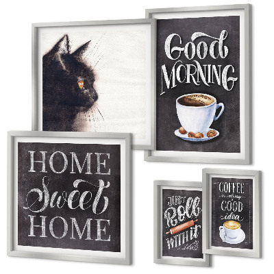 Decorațiune de perete set tablouri Sloganuri pozitive despre pisica de cafea