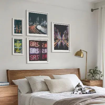 Tablou poliptic înrămat oraș modern pe timp de noapte cu neon