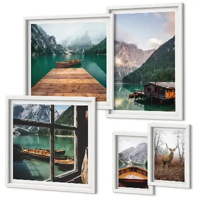 Set tablouri decorative de perete cu peisaje montane și lacuri