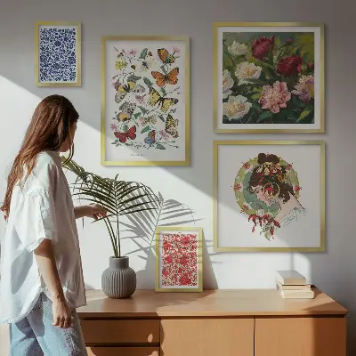Tablou poliptic înrămat cu decor vintage cu flori și fluturi