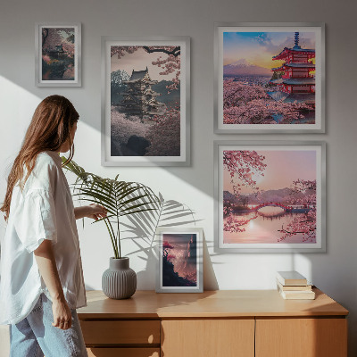 Decorațiune de perete set tablouri Peisaje japoneze cu cireși