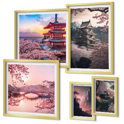 Decorațiune de perete set tablouri Peisaje japoneze cu cireși