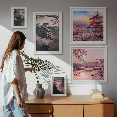 Decorațiune de perete set tablouri Peisaje japoneze cu cireși