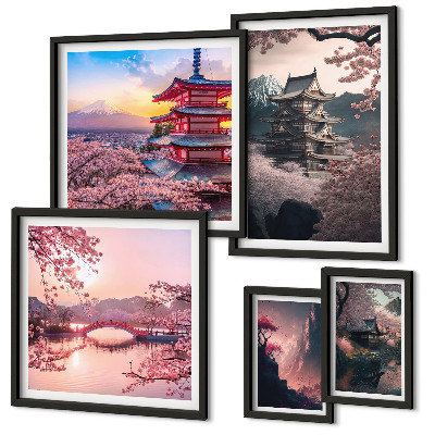 Decorațiune de perete set tablouri Peisaje japoneze cu cireși