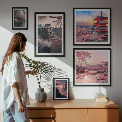 Decorațiune de perete set tablouri Peisaje japoneze cu cireși