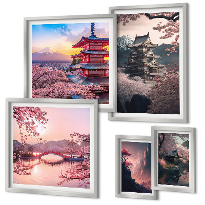 Decorațiune de perete set tablouri Peisaje japoneze cu cireși