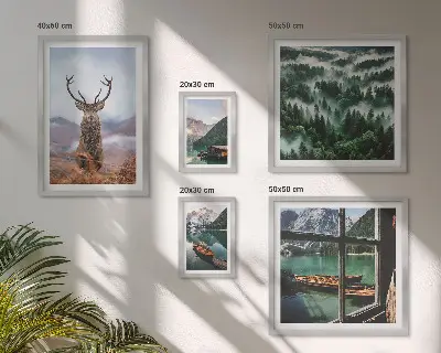 Tablou poliptic înrămat cu peisaj montan, animale sălbatice și natură