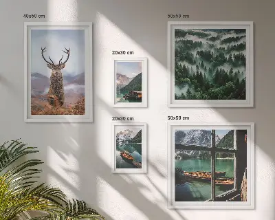 Tablou poliptic înrămat cu peisaj montan, animale sălbatice și natură