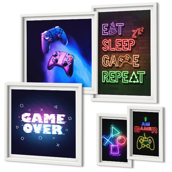 Decorațiune de perete set tablouri Teme de jocuri pe calculator cu neon