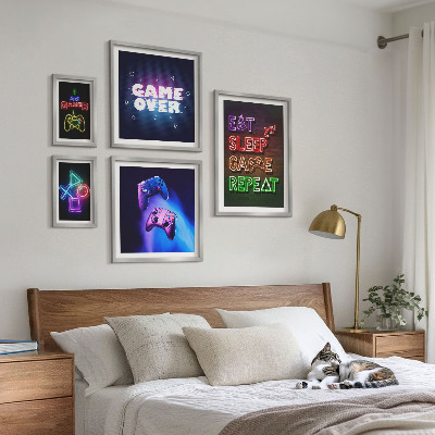 Decorațiune de perete set tablouri Teme de jocuri pe calculator cu neon